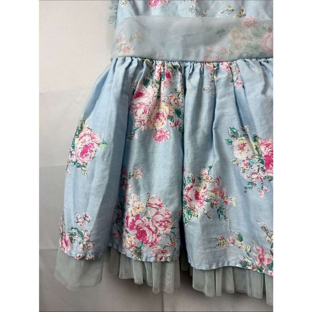 Mila and Emma blue party dress with pink flowers and mesh accents size 2T - Picture 6 of 14